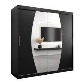 Sliding Wardrobe - WRIGHT 2 Door Mirrored Wardrobe Black 200cm
