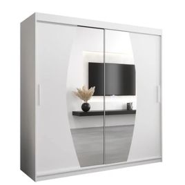 Sliding Wardrobe - WRIGHT 2 Door Mirrored Wardrobe White 200cm