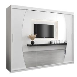 Sliding Wardrobe - WRIGHT 3 Door Mirrored Wardrobe White 250cm