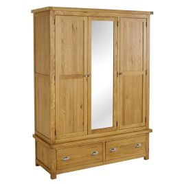 Birlea Woburn Solid Oak 3 Door 2 Drawer Mirrored Wardrobe
