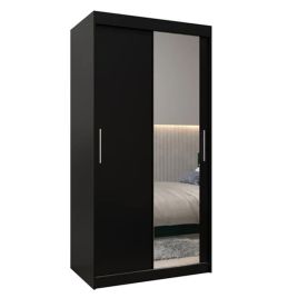 Sliding Wardrobe - TIVERTON II 2 Door Mirrored Wardrobe Black 100cm