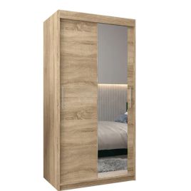 Sliding Wardrobe - TIVERTON II 2 Door Mirrored Wardrobe Oak Sonoma 100cm