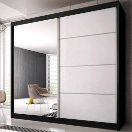 Malta-35 Sliding Mirror Door Wardrobe 183cm - Black Matt