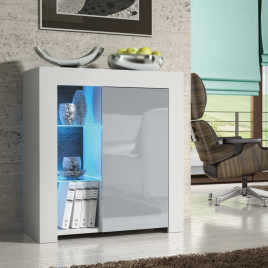 Modern TV Stand Sideboard Cabinet with Free LED Lighting 75cm - White and Grey