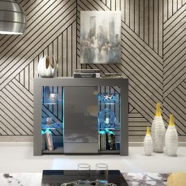 Modern Sideboard Display Cabinet and TV Stand with Storage and Free LED Lighting 97.5cm - Dark Grey