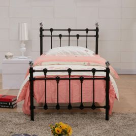 Single Bed - MARISSA 3ft Metal Bedframe with Polished Chrome Caps - Black