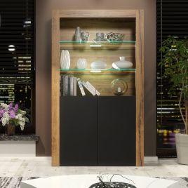 Modern Sideboard Cabinet with Storage and Free LED 170cm - Oak and Black