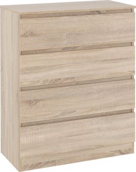 MALDEN Oak Finish Chest of Drawers - Medium-sized, 4 Drawers