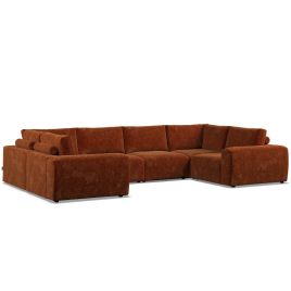 Corner Sofa - GRAZ Fabric 6 Seater U Shaped - Deep Terra