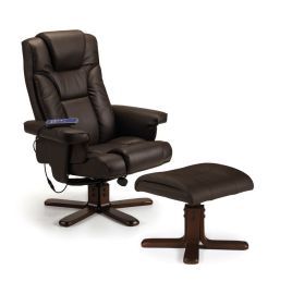 Malmo Faux Leather Massage Swivel Recliner Armchair and Stool - Brown