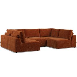 Corner Sofa - GRAZ Fabric 5 Seater U Shaped - Deep Terra
