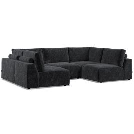 Corner Sofa - GRAZ Fabric 5 Seater U Shaped - Black