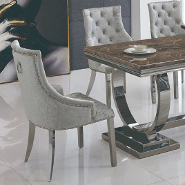 Marlow Fabric Dining Chairs Set of 2 Elegant Seating with Stainless Steel Legs - Grey