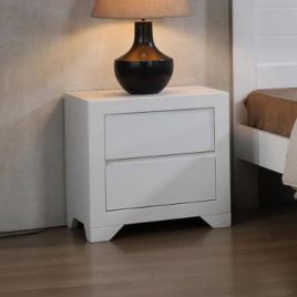 Bedside Table - ROSAMUND 2 Drawer Nightstand White 50cm