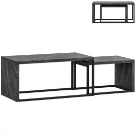 HERON Coffee Tables Set of 2 Industrial Nest of Tables Dark Grey Marble Effect