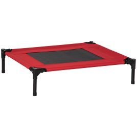 Elevated Pet Bed Portable Camping Raised Dog Bed w/ Metal Frame Black and Red (Medium)