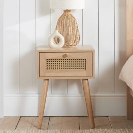 Bedside Table - CROXLEY 1 Drawer Nightstand Oak 38cm