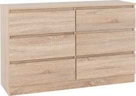 MALDEN Oak Finish Chest of Drawers - Large-sized, 6 Drawers, Double