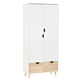 IRWICK 2 Door Wardrobe with 2 Drawers White and Oak - 80cm
