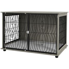 Shelley 44.5 Inch Indoor Dog Crate End Table with Washable Cushion for Large Dogs - Grey