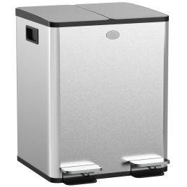 Scott 2 x 20L Steel Dual Kitchen Bin with Soft Close Lid - Silver