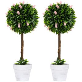 Scott Set of 2 Decorative Artificial Plants Ball Trees for Indoor Outdoor - Pink