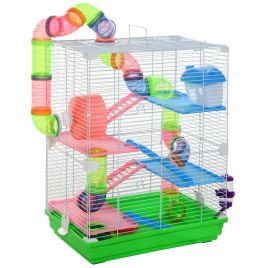 5 Tier Hamster Cage Carrier Habitat Small Animal House with Exercise Wheels Tunnel Tube Water Bottle Dishes House Ladder for Dwarf Mice, Green