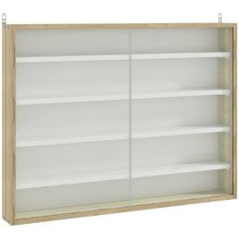 5-Tier Wall Display Shelf Unit Cabinet w/ 4 Adjustable Shelves Glass Doors Home Office Ornaments 60x80cm Natural