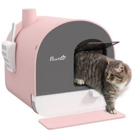 Shelley Stylish Design Hooded Cat Litter Box with Lid Scoop Filter Flap Door - Pink
