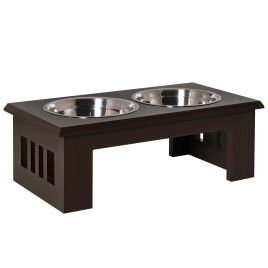 Stainless Steel Pet Feeder, 58.4Lx30.5Wx25.4H cm-Brown