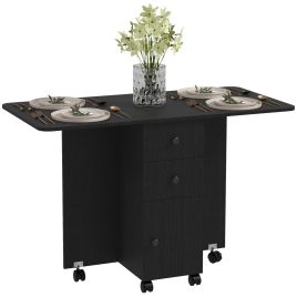 HERON Multi-Storage Six-Person Drop Leaf Dining Table -  Distressed Black