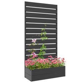 SUNVISTA Raised Bed for Garden, Planter with Trellis for Climbing Plants, Vines, Planter Box with Drainage Gap, Black
