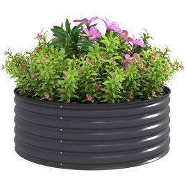 SUNVISTA Galvanised Raised Garden Bed with Safety Edging, Outdoor Raised Planter Box with Gloves, 120 x 120 x 43cm, Dark Grey