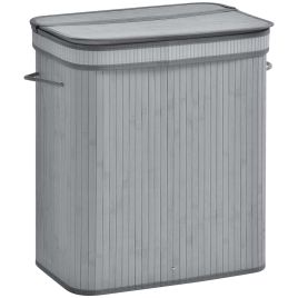 100L Natural Wood Laundry Basket One Compartment w/Flip Lid Removable Lining Handles Board Base Durable Water-Resistant Dirty Clothes Grey