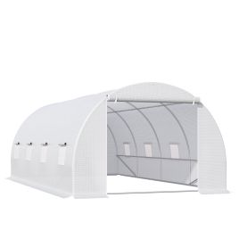6 x 3 x 2 m Large Walk-In Greenhouse Garden Polytunnel Greenhouse with Metal Frame, Zippered Door and Roll Up Windows, White