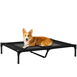 Large Raised Dog Bed Cat Elevated Lifted Cooling Portable Camping Basket Outdoor Indoor Mesh Pet Cot Metal Frame, Black