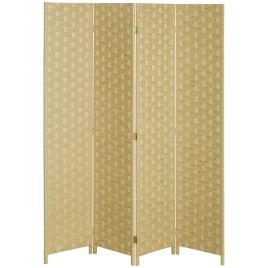 4-Panel Room Dividers, Wave Fibre Freestanding Folding Privacy Screen Panels, Partition Wall Divider for Indoor Bedroom Office, 170 cm, Brown