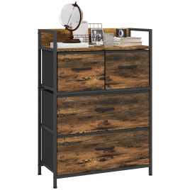 WENZA Oak Finish Chest of Drawers - Medium-sized, 4 Drawers, Fabric