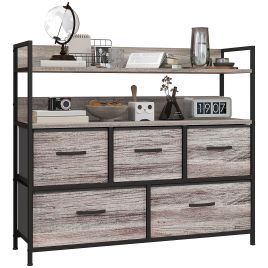 WENZA Grey Chest of Drawers - Large-sized, 5 Drawers, Fabric