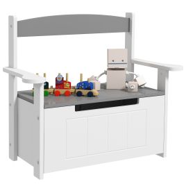 Kids Furniture - 2-in-1 Toy Box for Kids with Lid for Bedroom Grey 34cm