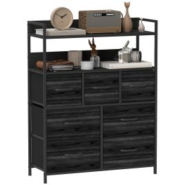WENZA Black Chest of Drawers - Medium-sized, 7 Drawers, Double, Fabric Drawers