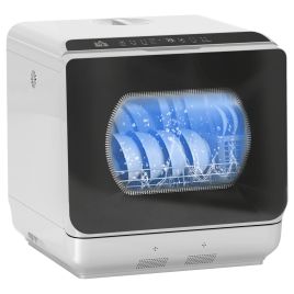 HERON Table Top Dishwasher, Mini Countertop Dishwasher with Built-in 6L Water Tank, 6 Programs, Touch Control, LED Display, Silver Tone