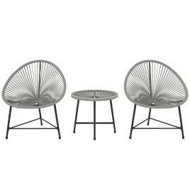 SUNVISTA 3-Piece Rattan Bistro Set, Acapulco Chairs & Glass Table, Small Patio Garden Set with Metal Frame, Grey