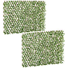 2 Pcs Expandable Faux Privacy Fence, 2 x 1m Decorative Trellis w/ Artificial Leaves, Garden Telescopic Hedge Privacy Screen Greenery Walls