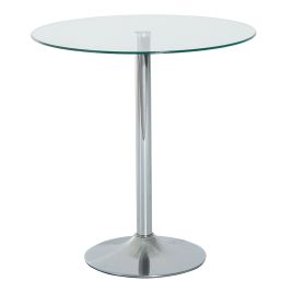Round Dining Table, Modern Dining Room Table with Tempered Glass Top, Steel Base, Space Saving Small Bar Table