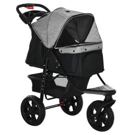 Dog Pushchair Folding Pet Stroller 3 Wheel Dog Jogger Travel Carrier Adjustable Canopy Storage Brake Mesh Window Grey