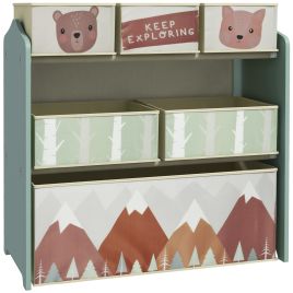 ZONEKIZ Kids Storage Units with 6 Fabric Bins, Childrens Toy Storage Organiser for Bedroom, Nursery, 63 x 30 x 66cm, Green