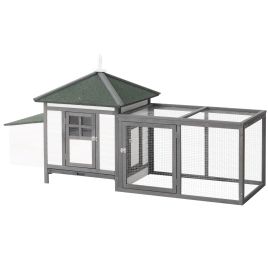 Chicken Coop Small Animal Pet Cage Wooden Chicken Hutch w/ Nesting Box Outdoor Run Backyard