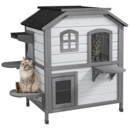 Shelley 2-Storey Wooden Cat Enclosure with Openable Weatherproof Roof - White