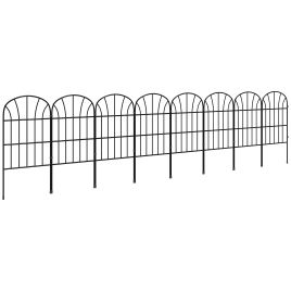 Metal Decorative Outdoor Picket Fence Panels Set of 8, Black